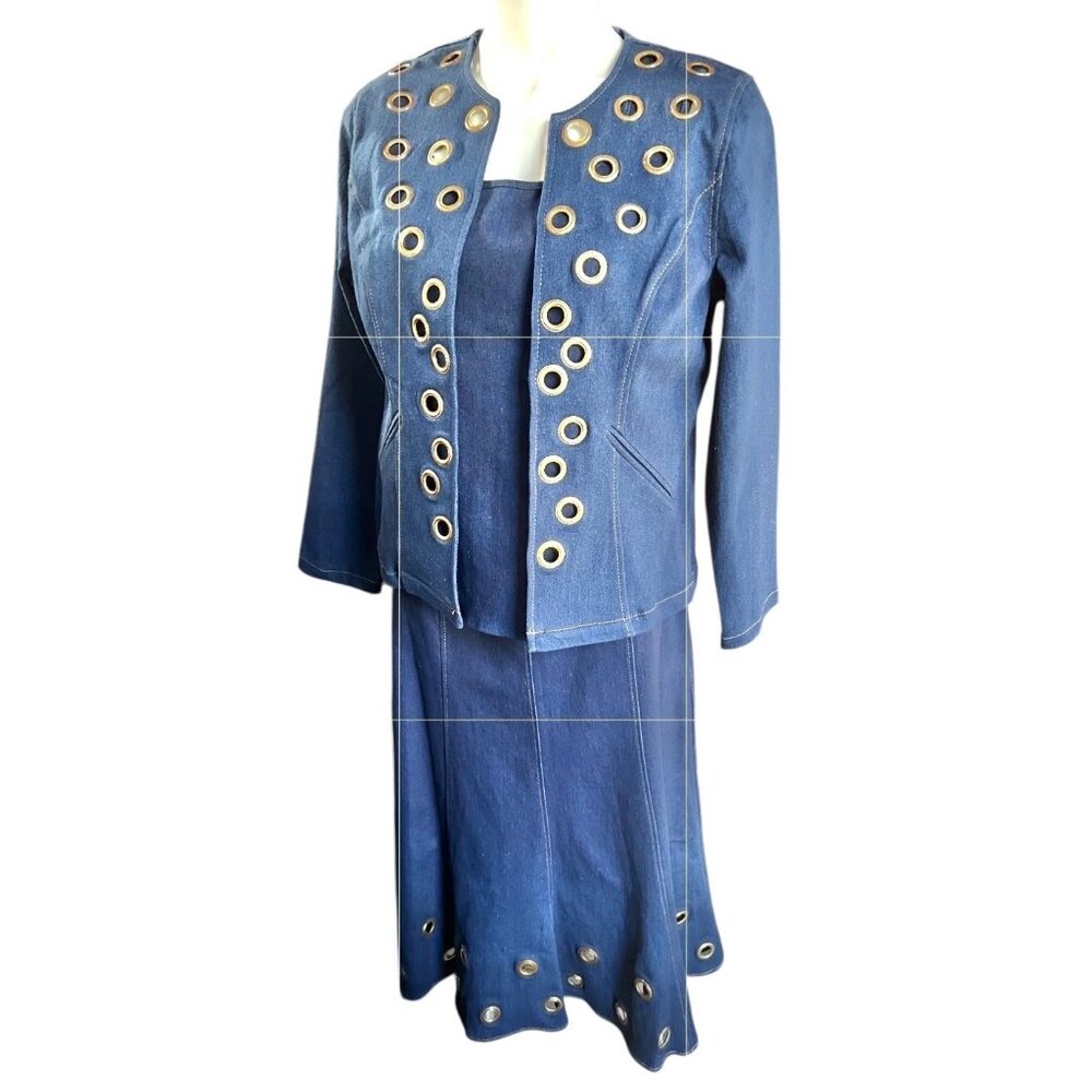 Regalia Womens 3-Piece Denim Suit Set With Grommet Accents Jacket Sleeveless Blo - Picture 2 of 16